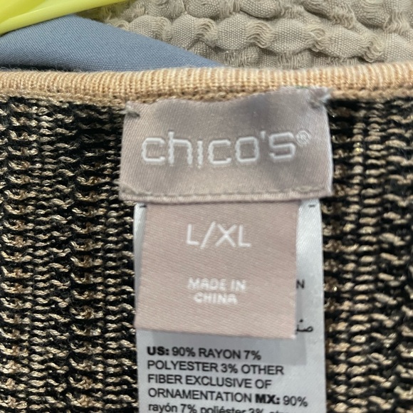 Chico’s Shine And Fringe-Detail Poncho Size L/XL Black and Gold Striped - Picture 3 of 3